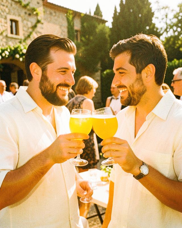 Wedding guests holding spritzes